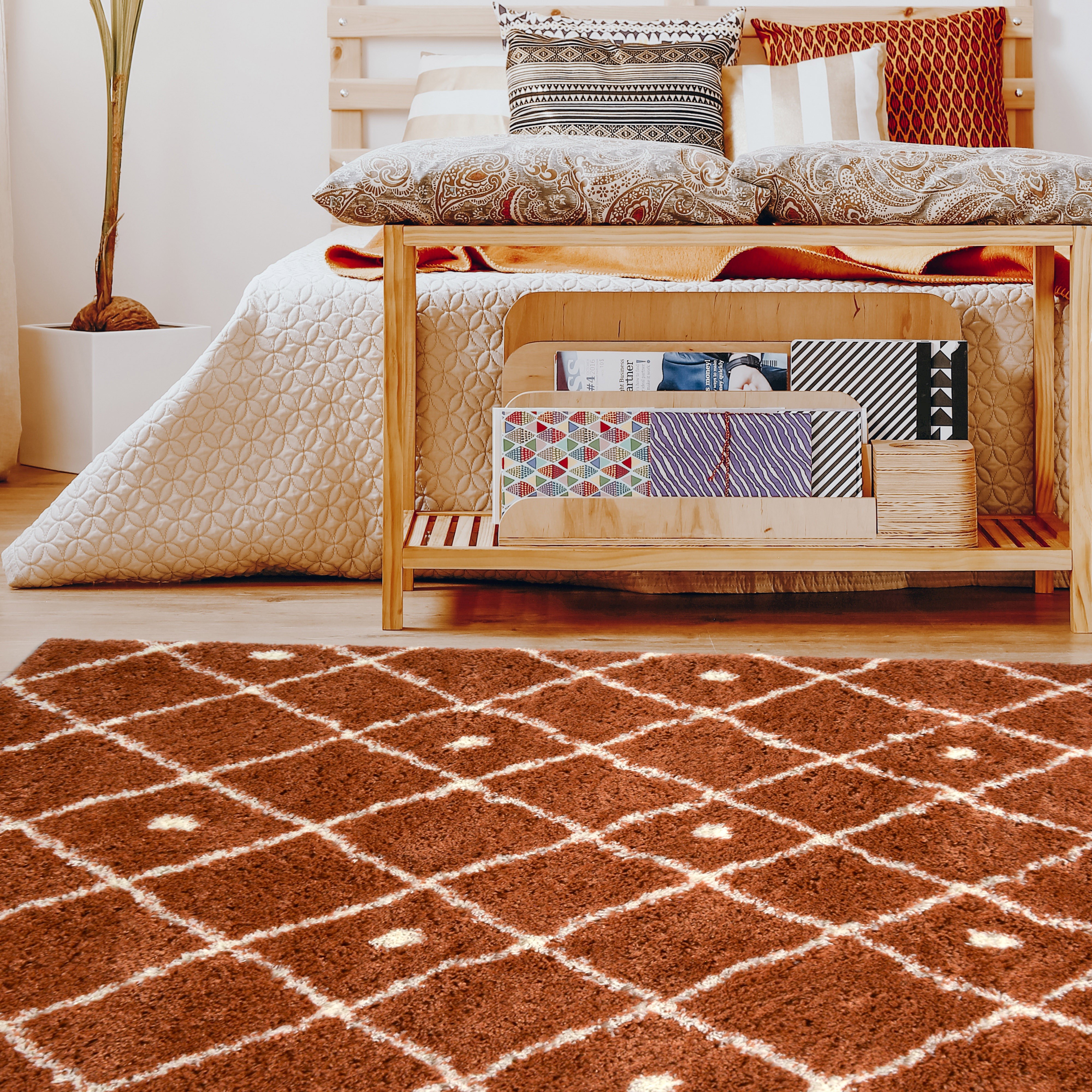 Snug Nomadic Shaggy Geometric Rugs In Terracotta Orange